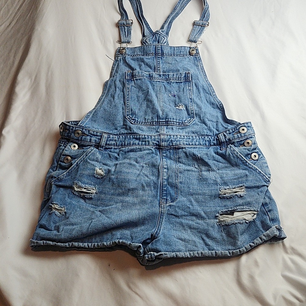 Celebrity Pink Distressed Denim Shortall Light Wash Women's Size XL